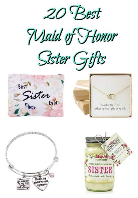 20 best sister maid of honor gifts. Check out this gift guide for the best ideas for your maid of honor, bridesmaids, sister, or sister in law. #maidofhonor #maidofhonorgift #maidofhonorgiftfrombride #maidofhonorsister #willyoubemybridesmaid #meaningfulmaidofhonorgift #sistergift #maidofhonorjewelry #uniquemaidofhonorgift #sentimentalmaidofhonorgift #willyoubemymaidofhonor #bridesmaidgift Sister Maid Of Honor, Maid Of Honor Gifts, Sister Wedding Gift, Best Sister Ever, Spice Gift, Diy Wedding Gifts, Birthday Items, Gifts For Your Sister, Crafty Gifts