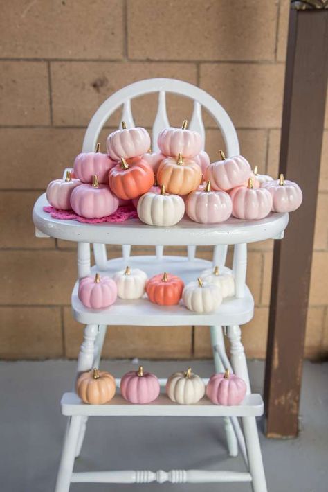 Charlie's Little Pumpkin 1st Birthday Party | CatchMyParty.com 1st Birthday Party October, Pastel Pumpkin Party, Pink Pumpkin First Birthday Girl, Lil Pumpkin Birthday Party, Fall Birthday Balloon Garland, Pumpkin Birthday Party Favors, Pink Fall Birthday Party, Boho Pumpkin Birthday Party, Pink Pumpkin Party 1st Birthdays