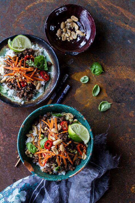 20 Minute Thai Basil Beef and Lemongrass Rice Bowls | halfbakedharvest.com @hbharvest 30 Minute Thai Basil Beef Noodles, Lemongrass Rice, Thai Bowl, Basil Beef, Rice Bowls Healthy, Thai Basil Beef, Best Ground Beef Recipes, Bowls Healthy, Thai Rice