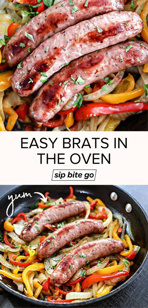 How To Cook Brats In Oven Recipe Brats In The Oven, Cooking Brats, How To Cook Brats, Low Calorie Recipes Dinner, Winter Dinners, Sauteed Onions, Beer Brats, Quick Pasta Recipes, Oven Recipe