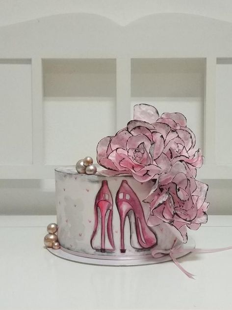 High Heel Cakes, Super Torte, Hand Painted Cakes, Birthday Cakes For Women, Cakes For Women, Painted Cakes, Elegant Cakes, Drip Cakes, White Cake