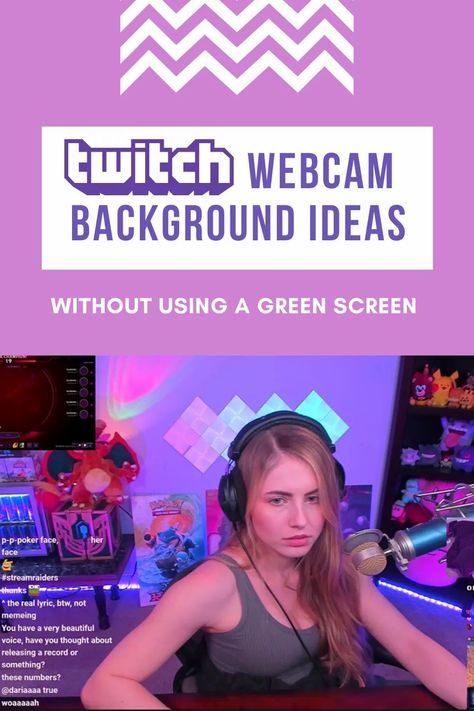 Ideas from real Twitch streamers on setting up a beautiful Twitch webcam background scene that looks as good or better than any green screen. Twitch Stream Backdrop, Streaming Backdrop Ideas, Small Streamer Setup, Twitch Background Ideas, Stream Background Room, Streaming Studio Design, Twitch Streamer Outfit, Streaming Aesthetic Setup, Twitch Streaming Setup Ideas