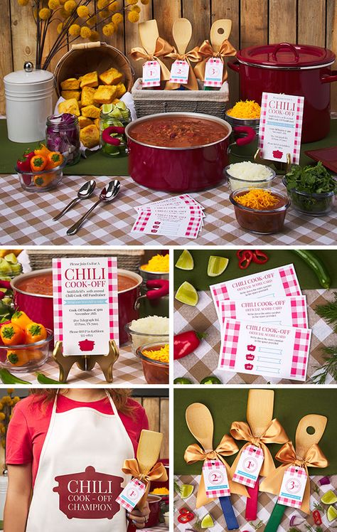 Make sure your homemade chili showdown goes off without a hitch with these simple chili cook-off ideas. Use Avery products and templates to personalize your party and make it unforgettable! Chili Cookoff Ideas Decorations Signs, Chili Cookoff Party Ideas, Chili Cook Off Ideas Parties, Chile Cookoff Ideas, Ward Chili Cook Off, How To Do A Chili Cookoff, Chilli Cook Off Ideas, Chili Cook Off Gift Basket Ideas, Chili Cookoff Awards Ideas