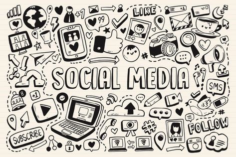 Collection of social media monochromatic... | Free Vector #Freepik #freevector #social-media #hand-drawn #doodle #black-and-white Social Photo, Valentine's Day Poster, Social Media Drawings, Drawing Accessories, Drawing Journal, Doodle Cartoon, Doodle Images, Vector Drawing, Simple Doodles