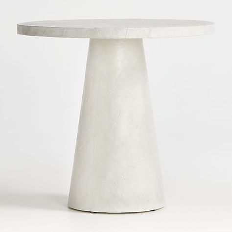 Willy White Plaster Pedestal Bistro Table by Leanne Ford + Reviews | Crate & Barrel Pedestal Bistro Table, Modern Farmhouse Furniture, Pedestal Side Table, Concrete Materials, Pedestal Dining Table, Farmhouse Furniture, Pedestal Table, Bistro Table, Unique Furniture