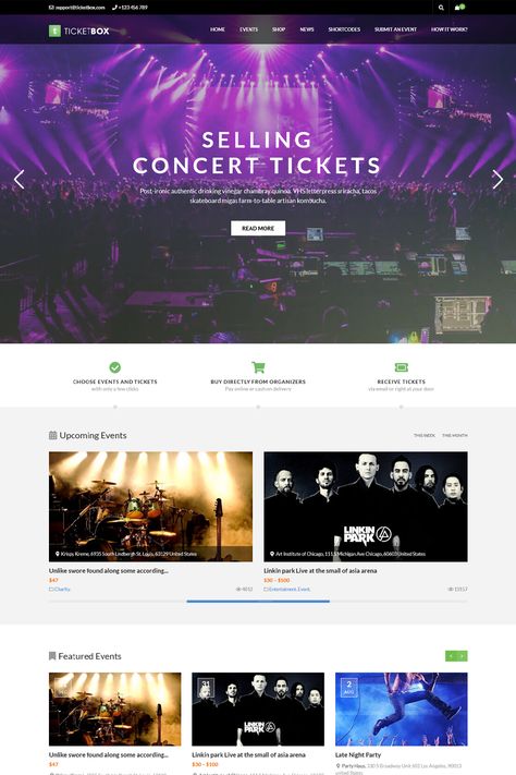 TicketBox is a very elegantly designed WordPress theme built to create a website for Concert, Conferences, Events, Meetups, Sports and Exhibitions. Ticket Website Design, Events Theme, Event Tickets, Concert Ticket, Create A Website, Event Themes, Concert Tickets, Linkin Park, Wordpress Themes