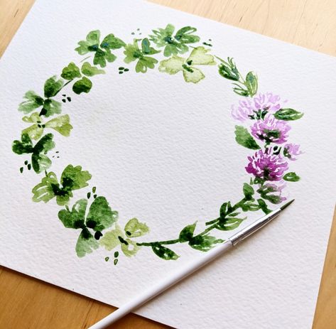 Watercolor Whimsy, Clover Wreath, Watercolor Doodles, Wreath Tattoo, Clover Tattoo, Honey And Clover, Watercolor Flower Wreath, Clover Tattoos, Watercolor Spring