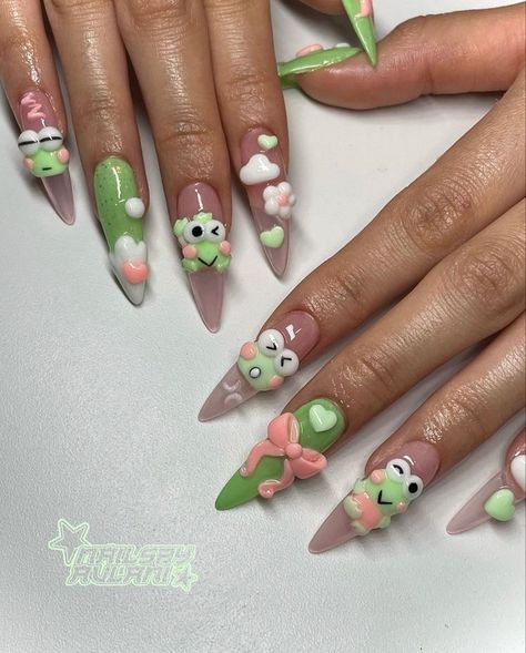 Clay Nails, Sanrio Nails, Kitty Nails, Nail Charm, Anime Nails, Hello Kitty Nails, Glow Nails, Classy Acrylic Nails, Pretty Gel Nails