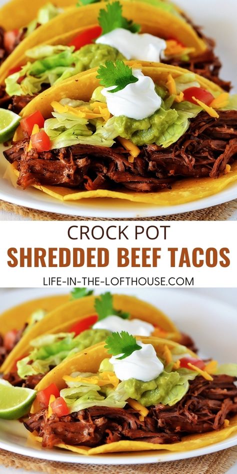 Crock Pot Shredded Beef, Shredded Beef Tacos Recipes, Slow Cooker Shredded Beef, Shredded Beef Tacos, Beef Tacos Recipes, Crock Pot Tacos, Beef Tacos, Shredded Beef, Crockpot Beef