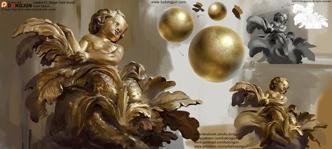 ArtStation - Gold Statue painting tutorial #art #illustration Gold Rendering Tutorial, Statue Painting, Gold Digital Art, Gold Statue, Visual Library, Statue Tattoo, Concept Art Tutorial, Greek Statues, Art Theory