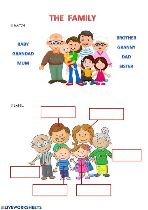 My family - Interactive worksheet My Family Worksheet, Body Parts Preschool, English Grammar For Kids, Family Worksheet, Grammar For Kids, English Activities For Kids, Learning English For Kids, English Worksheets For Kids, Diet Drinks