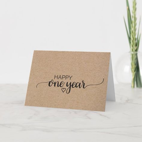 Rustic Faux Kraft Calligraphy One Year Anniversary Card #affiliate , #sponsored, #Calligraphy#Year#Anniversary#Kraft One Year Anniversary Card, One Year Wedding Anniversary, Anniversary Cards For Couple, Happy One Year Anniversary, Happy Anniversary Cards, Diy Anniversary, Minimalist Cards, Industrial Photography, Anniversary Invitations