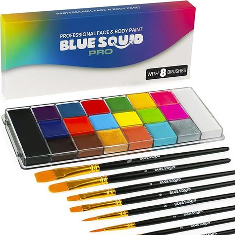 Amazon.com: Professional Face Paint Kit - Blue Squid PRO 20x10g Classic Color Palette with Paint Brushes, Professional Face & Body Painting Supplies SFX, Adult & Kids, Superior Safe Paint Sensitive Skin : Arts, Crafts & Sewing Makeup For Parties, Professional Face Paint, Face Paint Kit, 1930's Fashion, Classic Color Palette, Sfx Makeup, Paint Supplies, Painting Supplies, Party Makeup