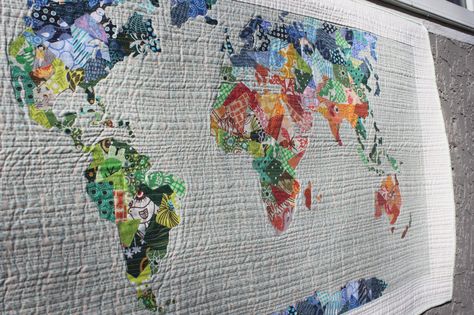 https://flic.kr/p/rmKLoT | Around the World | Art quilt wall hanging with pattern from Shannon Brinkley in her book Scrappy Bits Applique. Shannon Brinkley Quilts, Map Quilt Pattern, Kid Quilts Patterns, Map Quilt, Map Pattern, Summer Quilts, Quilt Festival, Art N Craft, Memory Quilt