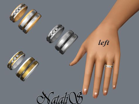 Woman's Wedding Ring for Couple Carved Wedding Ring Set. Ring of modern design with satin-finish trim and three sparkling crystals. For the left hand.  Found in TSR Category 'Sims 3 Rings for the... Carved Wedding Ring, Couples Wedding Rings Set, Rose Gold Stackable Rings, Sims 4 Piercings, Sims 4 Tsr, Sims 4 Cc Makeup, Sims 4 Dresses, Sims4 Clothes, Sims 4 Cc Packs