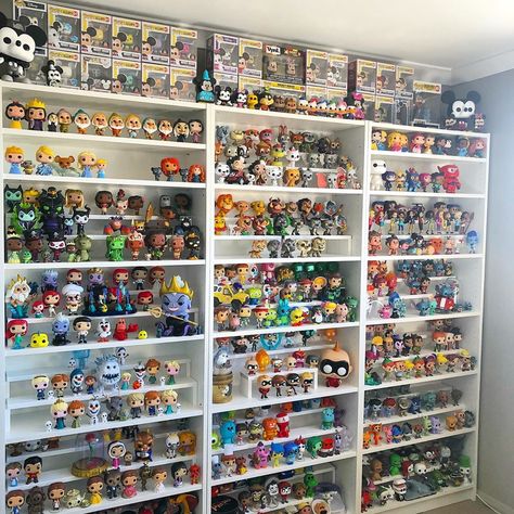 My Disney shelves have changed a lot since I first set them up and all in the hunt for more room. I’m always rearranging but for the first… Nerd Room Ideas, Collectors Room Ideas, Gamer House, Funko Display Ideas, Pop Shelves, Funko Pop Display Ideas, Toy Collection Room, Funko Pop Shelves, Toy Collection Display