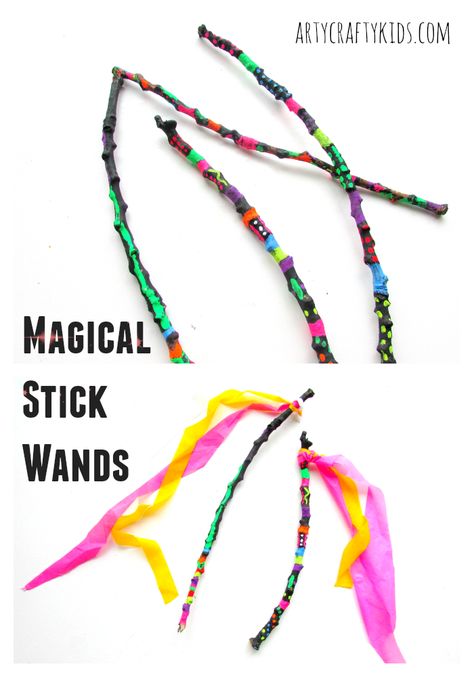 Arty Crafty Kids - Craft - Craft Ideas for Kids - Magical Stick Wands Stick Wands, Magical Stick, Kids Cast, Magic Theme, Fairy Tale Theme, Camp Crafts, Band Camp, Craft Ideas For Kids, Cast A Spell