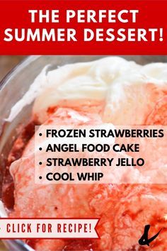 Jello And Cool Whip, Strawberry Jello Dessert, Frozen Strawberry Desserts, Strawberry Jello Cake, Frozen Strawberry Recipes, Strawberry Angel Food Cake, Angel Food Cake Desserts, Cool Whip Desserts, Fresh Strawberry Recipes