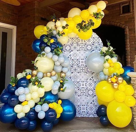 Enanal Lemon Balloon Garland Arch Kit, 153pcs Lemon Yellow Royal Blue and Dusty Blue Balloons for Lemonade Party Baby Shower Birthday Honeybee Party Supplies Bridal Shower Party Decoration (Lemon) Dusty Blue Balloons, Yellow Party Decorations, Italian Bridal Showers, Lemon Themed Party, Balloon Wreath, Yellow Party, Baby Shower Yellow, Lemonade Party, Yellow Balloons