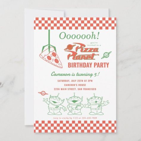 Toy Story | Pizza Planet Kids Birthday Invitation Pizza Planet Birthday Party, Pizza Planet Party, Alien Christmas, Toy Story Pizza Planet, Planet Kids, Planet Birthday, Planet Party, 2nd Birthday Boys, Planet For Kids