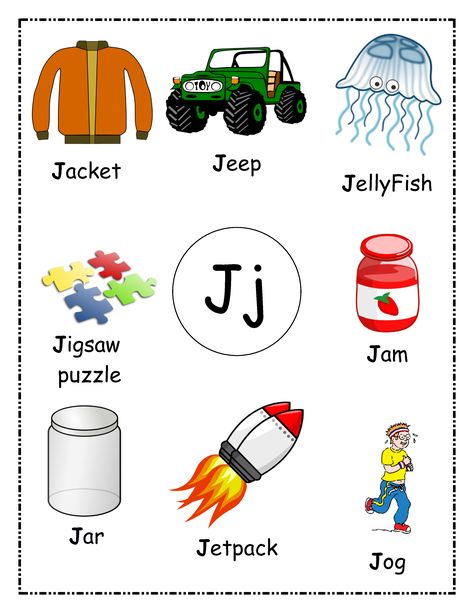 J Words, Alphabet For Toddlers, Abc Worksheets, Alphabet Words, Kindergarten Skills, English Worksheet, Alphabet Phonics, Alphabet Pictures, Alphabet Worksheets Preschool