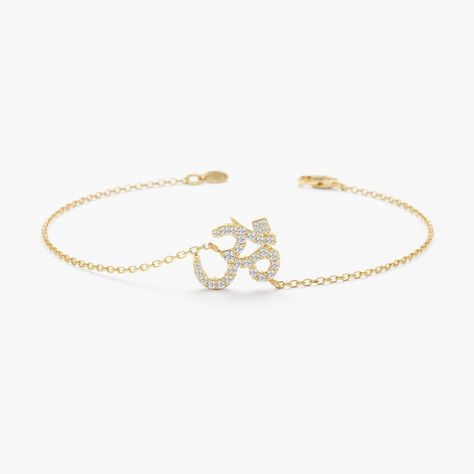 Om Jewelry, Buddhist Bracelet, Aum Bracelet, Diamond Bracelet, 14K Solid Gold, 18K White Gold, Spiritual Jewelry, Meaningful Jewelry, Dainty Bracelet, Natural Diamond, Sarah Elise Jewelry Diamond Bracelet Women, Ohm Symbol, Memory Ring, Om Bracelet, Om Mantra, Solid Gold Charms, Solid Gold Bracelet, Om Symbol, Women Bracelet