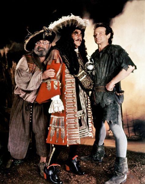 "Hook" promo still, 1992.  L to R: Bob Hoskins, Dustin Hoffman, Robin Williams. Hook Robin Williams, Rufio Hook, Hook Movie, Bob Hoskins, James Hook, Peter Pans, Dustin Hoffman, Spiritual Knowledge, Childhood Movies