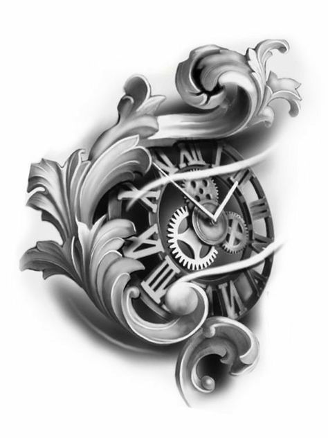 Old Clock Tattoo, Tato Jam, Baroque Tattoo, Biomechanical Tattoo Design, Watch Tattoo Design, Arm Tattoos Drawing, Tattoos Drawing, Clock Drawings, Half Sleeve Tattoos Forearm