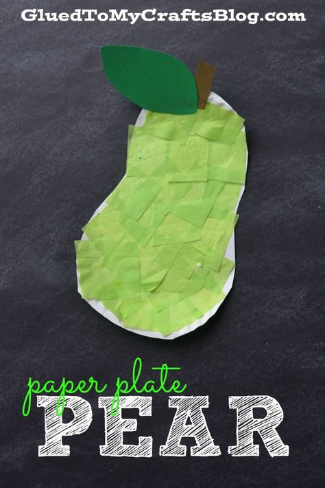 Paper Plate Pear - Kid Craft Vegetables Activities For Kids, Vegetables Activities, Vegetable Activity For Kids, Craft Kindergarten, Vegetable Crafts, Fruit Crafts, Paper Plate Crafts For Kids, Ideas Craft, Daycare Crafts