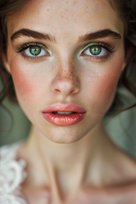 Enhance the natural beauty of green eyes with wedding makeup designed to elevate their vibrant color. Click here for more ideas. Timeless Wedding Makeup, Makeup Ideas For Green Eyes, Mauve Eyeshadow, Green Eyes Pop, Perfect Wedding Makeup, Romantic Wedding Makeup, Peachy Lip, Plum Eyeshadow, Copper Eyeshadow