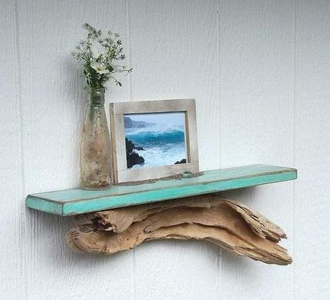 Teal Shelves, Driftwood Shelves, Driftwood Shelf, Driftwood Ideas, Driftwood Furniture, Driftwood Diy, Driftwood Art Diy, Driftwood Projects, Driftwood Decor