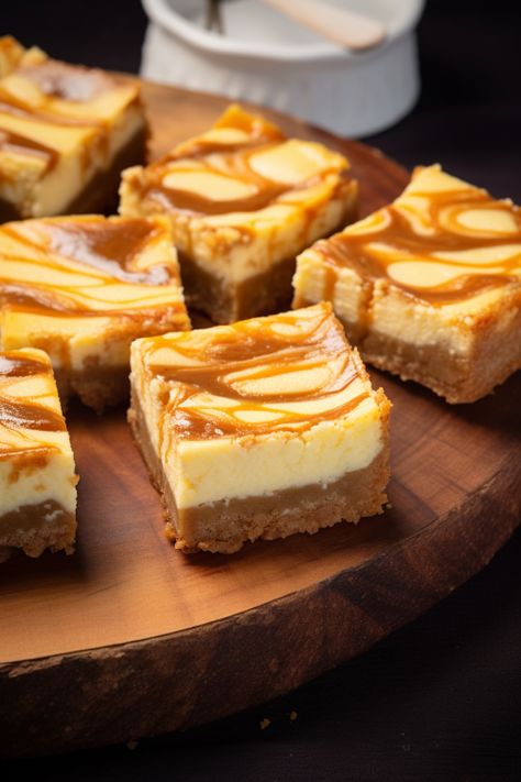 Cinnamon Roll Cheesecake Bars, Caramel Cheesecake Bars, Whiskey Caramel, Roll Cheesecake, Cinnamon Roll Cheesecake, Vanilla Bean Cheesecake, Caramel Ingredients, Cheesecake Bar Recipes, Boozy Desserts