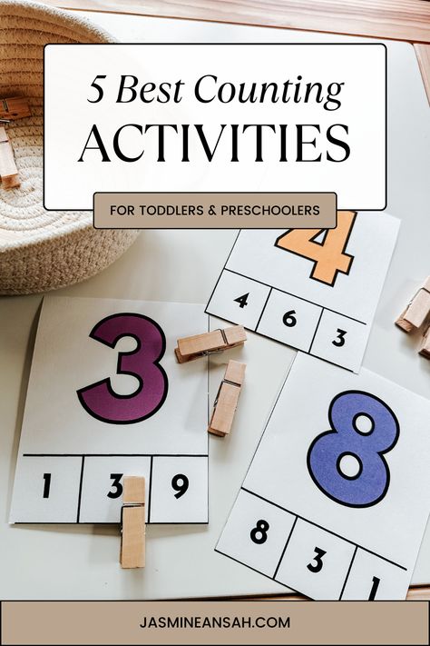 Check out these fun counting activities that I have used over the years as a early childhood educator! Easy to set up, and fun for preschoolers and toddlers! Early Years Activities 3-5, Math For Preschoolers Activities, Activities At Home For Kids, Counting Activities For Toddlers, Counting Activities For Preschoolers, Easy Activities For Toddlers, Preschool Set Up, Easy Activities For Kids, Preschool Math Centers