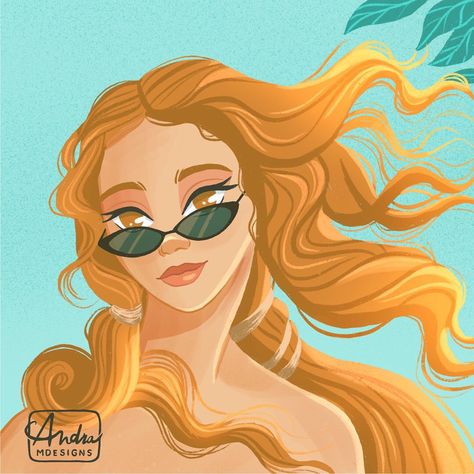 Andra on Instagram: “The Birth of Venus😍✨This is my entry for the #modernmuseschallenge ✨ Challenge created by @byannabelle.designs @lala_illustrations…” Venus Illustration, Birth Of Venus Art, Venus Art, Digital Portrait Illustration, Birth Of Venus, Couple Cartoon, Portrait Illustration, Digital Portrait, Whimsical Art