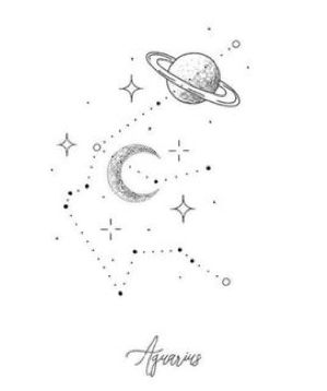 Saturn Aquarius Tattoo, Aquarius Star Constellation Tattoo, Aquarius Minimalist Tattoo, Tattoo Aquarius, Star Constellation Tattoo, Libra Zodiac Tattoos, Aquarius Star Sign, Aquarius Constellation Tattoo, Wanderlust Tattoo