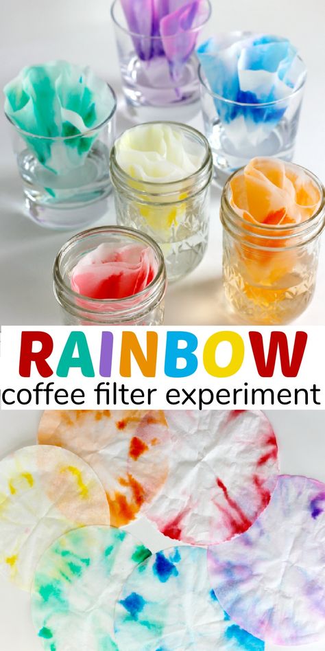 Coffee Filter Experiment, Coffee Filter Rainbow Craft, Rainbow Experiments For Preschool, Coffee Filters Snowflakes, Rainbow Experiment, Coffee Filter Art, Material Exploration, Strange Weather, Rainbow Activities