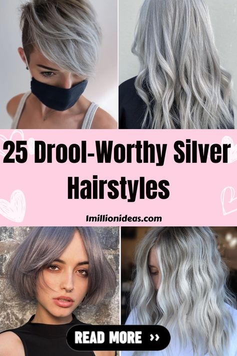 25 Drool-Worthy Silver Hairstyles Medium Silver Hair, Shoulder Length Silver Hair, Silver Dyed Hair, Silver Hair Bob, Silver Hair Color Formula, Platinum Silver Hair, Metallic Hair Color, Silver Hairstyles, Silver Fox Hair