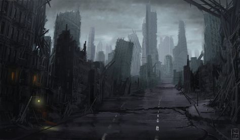 Ruined city by Mihawq.deviantart.com on @deviantART City Destruction, Bakugou X Reader, Soul Reaper, Badass Drawings, Ruined City, City Background, Dark City, Katsuki Bakugou, Visual Aesthetics