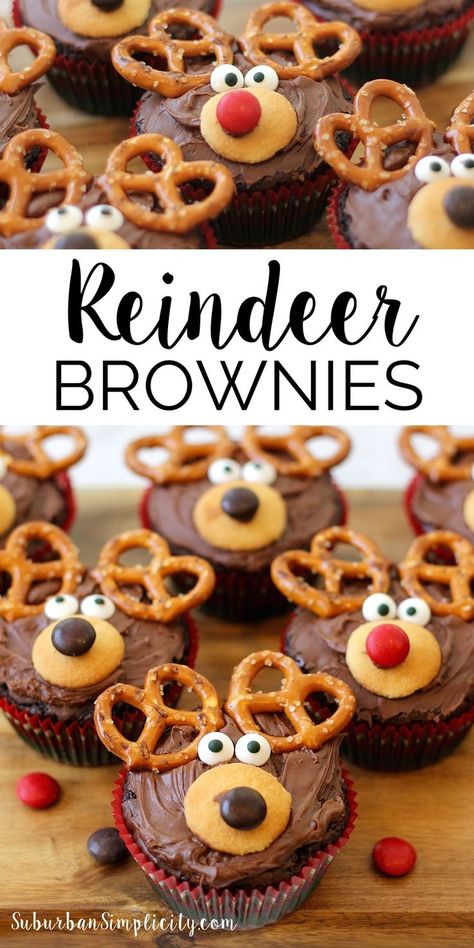 Christmas treats for kids! How about adding a little cuteness to your holiday with this Adorable Reindeer Brownie Recipe?? Not only delicious, but super easy to make! The perfect dessert for parties or playdates! #Christmasdessert Reindeer Brownies, Boxed Brownie Recipes, Reindeer Brownie, Reindeer Cupcakes, Easy Holiday Treats, Christmas Brownies, Dessert To Make, Christmas Fruit, Brownie Ingredients