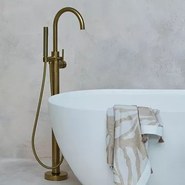 Britton Bathrooms, Dark Wood Bathroom, Green Bathroom Furniture, Blue Bathroom Furniture, Gold Taps, Freestanding Bath Taps, Fixed Shower Head, Brass Tap, Shower Fittings