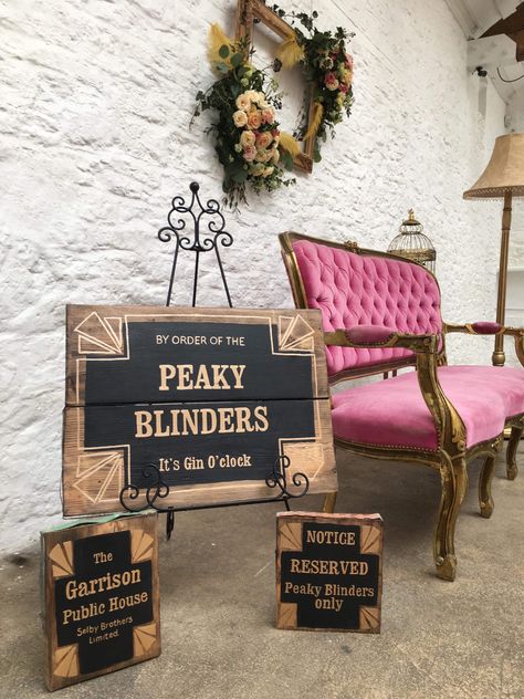 A personal favourite from my Etsy shop https://www.etsy.com/uk/listing/564059541/peaky-blinder-decor-peaky-blinder Peaky Blinders Wedding, Peaky Blinders Theme, 1920 Wedding, Handmade Wedding Decorations, Gatsby Birthday Party, Speakeasy Decor, 1920's Wedding, Speakeasy Party, Prom Themes