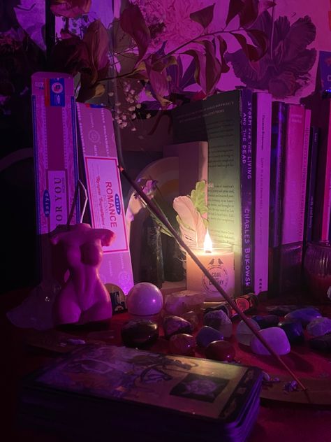 Insence Aesthetic, Feminine Altar, Incense Aesthetic, Spiritual Bedroom, Witch Bedrooms, Vibey Room, Weird Furniture, Witchcraft Spells For Beginners, Bedroom Purple