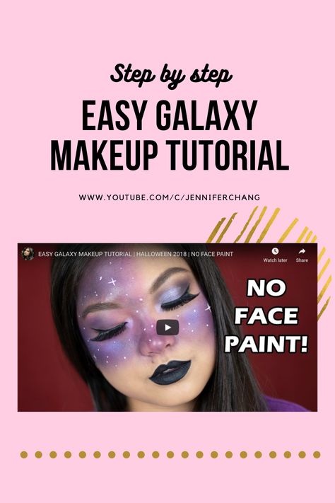 Grab some white eyeliner and some eyeshadows and you got yourself a galaxy makeup look! Step by step tutorial to make it easy! #galaxymakeup #makeuptutorial #halloweenmakeup Space Galaxy Makeup, Galaxy Makeup Tutorial, Galaxy Makeup Looks Easy, Galaxy Face Makeup, Makeup Look Step By Step, Galaxy Makeup Tutorial Step By Step, Galaxy Eyeshadow, Cosmic Makeup, Cosmic Makeup Galaxy Eyes