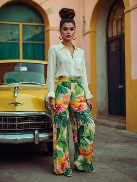 Womens Hawaiian Outfit, Havanna Nights Outfit, Havana Party Outfit, Cuban Outfit Havana Nights, Hawaiian Luau Outfit Women, Havana Cuba Fashion, Tropical Chic Outfit, Havana Nights Party Attire Women, Barbados Fashion