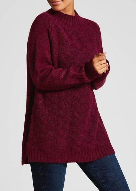 Turtle Neck Cable Knit Tunic Jumper Burgundy Jumper, Jumper Outfit, Knit Style, Extra Mile, Knit Tunic, Long A Line, Suits You, Aesthetic Clothes, Cable Knit