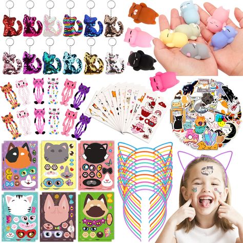 PRICES MAY VARY. 😺【MOST POPULAR CAT PARTY FAVORS 】Great party favors for cat lovers, this cat themed birthday party supplies kit is enough to immerse your guests in an unforgettable experience, and can definitely become part of your child's wonderful childhood memories 🐈【PERFECT CAT PARTY GIFT】There's something in here for everyone, Include 12pcs Cat Silicone Stress Toys, 12pcs Cat Ears Headband, 12pcs Cat Hairpin, 12 sheet Cats Make-a-Face sticker, 12pcs Cat Sequins Keychains, 12pcs Cat Tatto Cat Party Favors, Goodie Bag Stuffers, Kitten Birthday Party, Cat Themed Parties, Cat Themed Birthday Party, Kitten Party, Party Favors For Kids, Pinata Fillers, Kitten Birthday