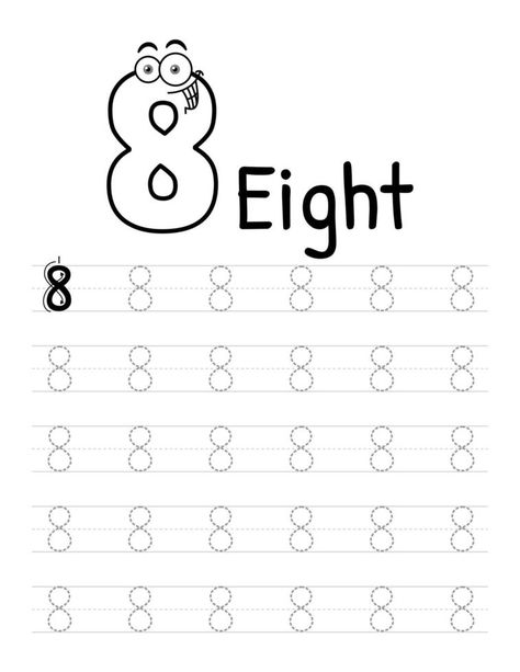 Number Tracing Book Interior For Kids. Children Writing Worksheet. Premium Vector Elements 8. Number 8 Worksheet, Children Writing, Number Tracing, Vector Elements, Tracing Letters, Writing Worksheets, Number 8, Toddler Learning Activities, Kids Writing