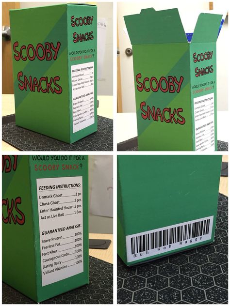 Scooby Snack box I made for Halloween. Scooby Doo Diy, Scooby Doo Diy Costume, Scooby Doo Decorations, Scooby Doo Halloween Party, Scooby Halloween, Scooby Doo Party, Trunk Or Treat Halloween, Scooby Doo Snacks, Scooby Doo Costumes