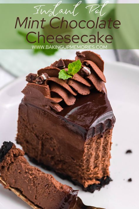 This Instant Pot Chocolate Mint Cheesecake has the perfect balance of chocolate and mint flavors. My favorite chocolate cheesecake recipe with just a hint of mint flavor baked on an Oreo crust. This cheesecake is a mint chocolate lovers dream! #instantpotcheesecakerecipes #mintchocolate #mintchocolatecheesecake #chocolatecheesecakerecipes #chocolaterecipes #mint #easyrecipes #instantpot #dessertrecipes Chocolate Mint Cheesecake, Mint Chocolate Cheesecake, Chocolate Cheesecake Recipe, Mint Cheesecake, Mint Oreo, Chocolate Cheesecake Recipes, Chocolate Crunch, Mint Recipes, Oreo Crust