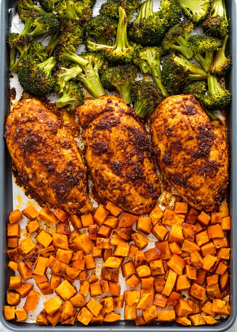 Meal Prep | Gimme Delicious Broccoli Oven, Pan Roasted Chicken, Gimme Delicious, Sheet Pan Dinners Recipes, Healthy Lunch Meal Prep, Dinner Meal Prep, Chicken Sweet Potato, Easy Healthy Meal Prep, Pan Chicken